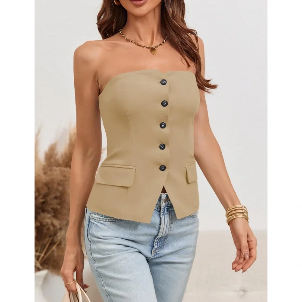 Women’s Notched Neck Button Down Tube Tops Fitted Blazer M (NWOT) - Picture 6 of 6